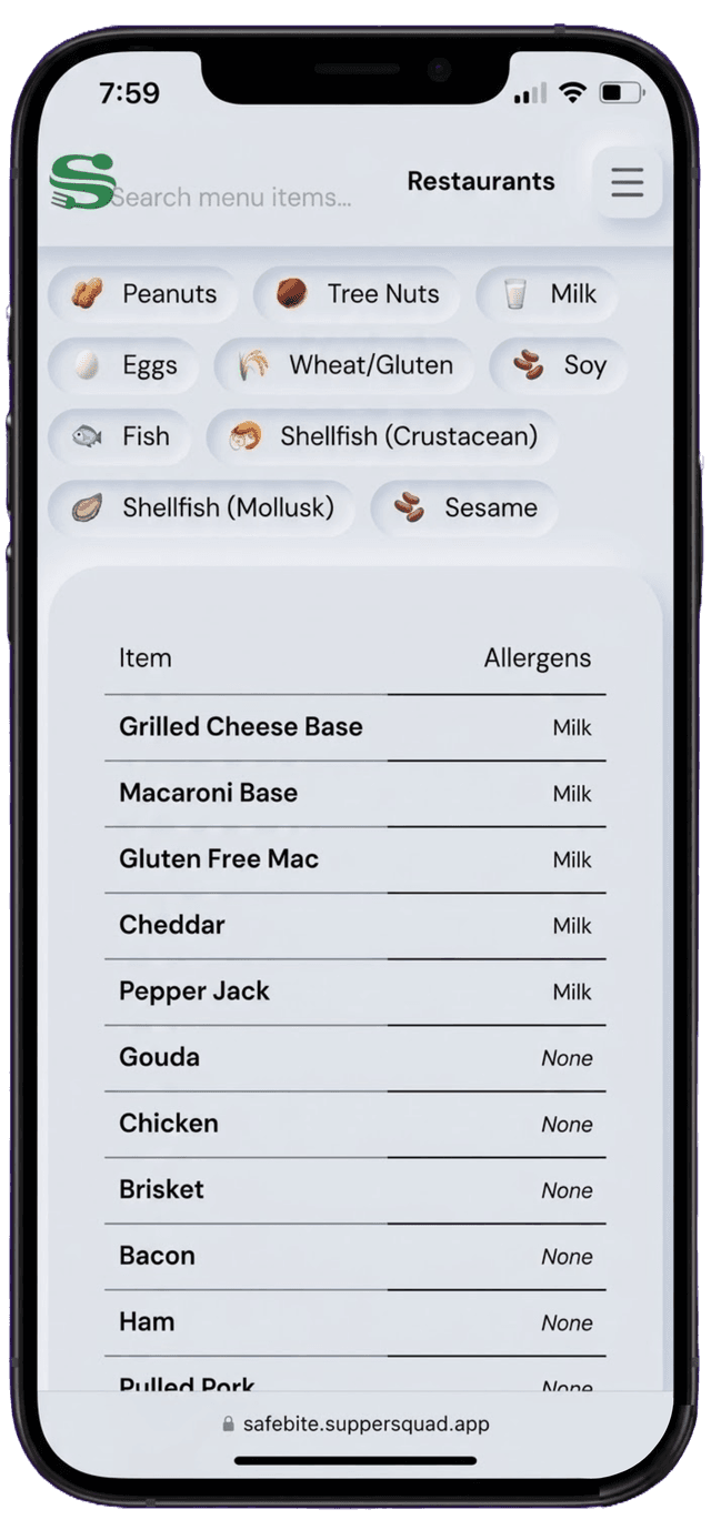 SafeBite App Interface